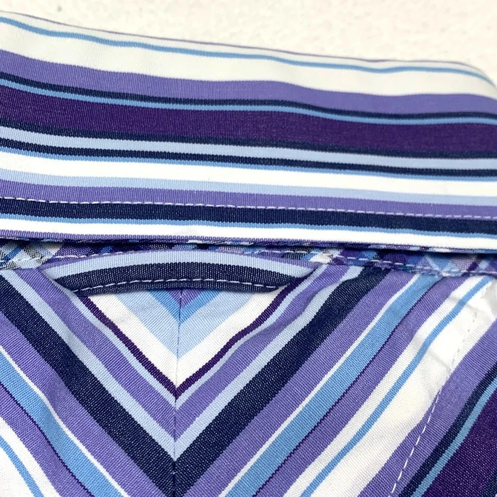 Tommy Hilfiger Button Down‎ Shirt Large Mens Purple Blue Striped Long Sleeve